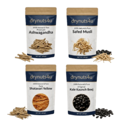 100% Authentic Raw Herbs | Whole Ashwagandha, Shatavari Yellow, Safed Musli & Kale Kaunch Beej for Ultimate Vitality & Immunity