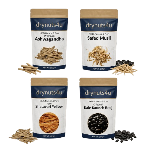100% Authentic Raw Herbs | Whole Ashwagandha, Shatavari Yellow, Safed Musli & Kale Kaunch Beej for Ultimate Vitality & Immunity